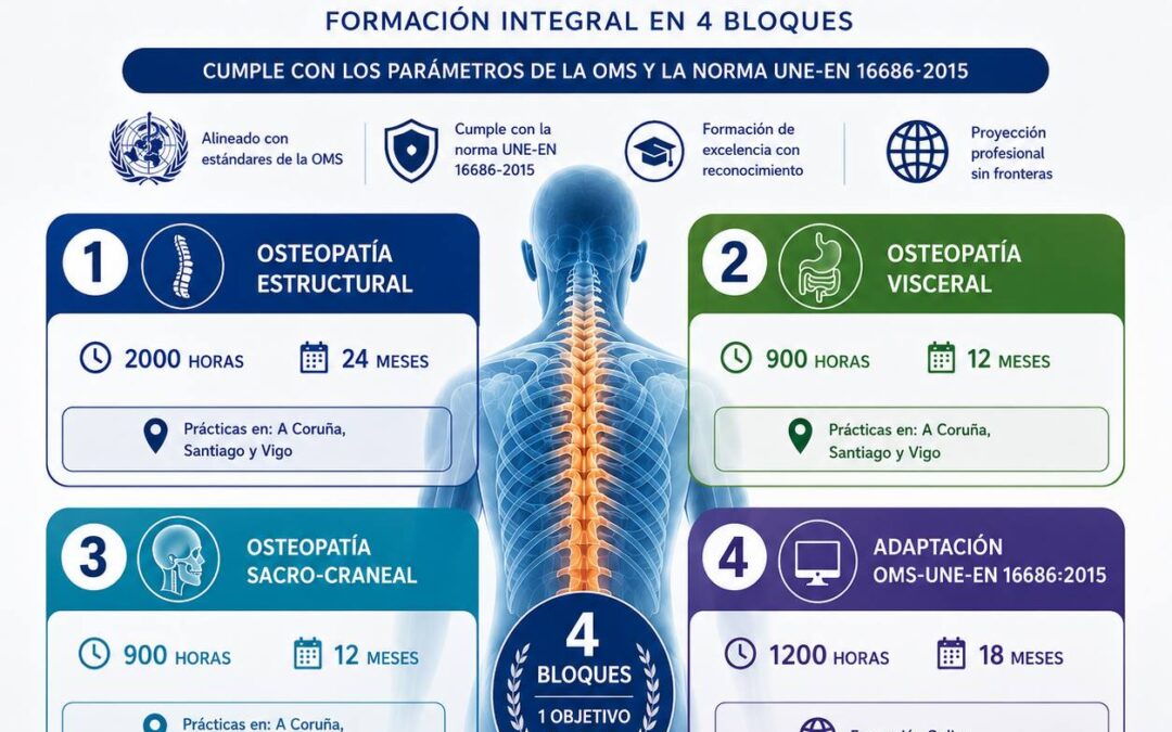 Curso de Osteopatía estructural en Vigo y Coruña. Curso de osteopatía adaptado a la Norma UNE-EN16686:2015 en Pontevedra Coruña, Santiago de Compostela y Vigo