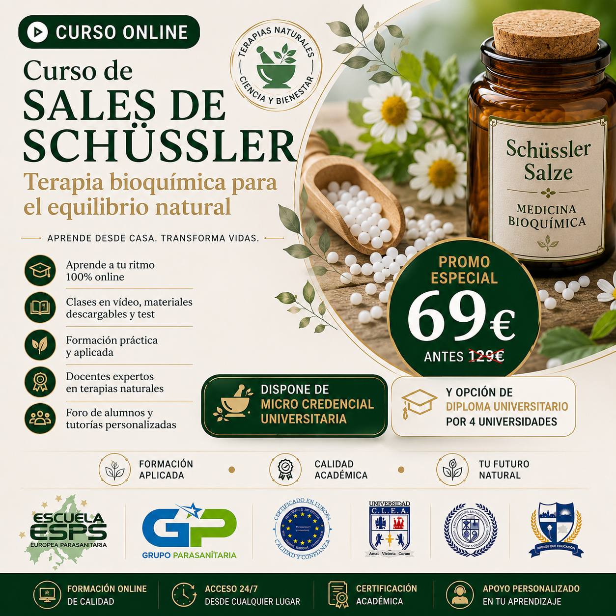 Curso de Sales de Schüssler Online + Credencial Universitaria