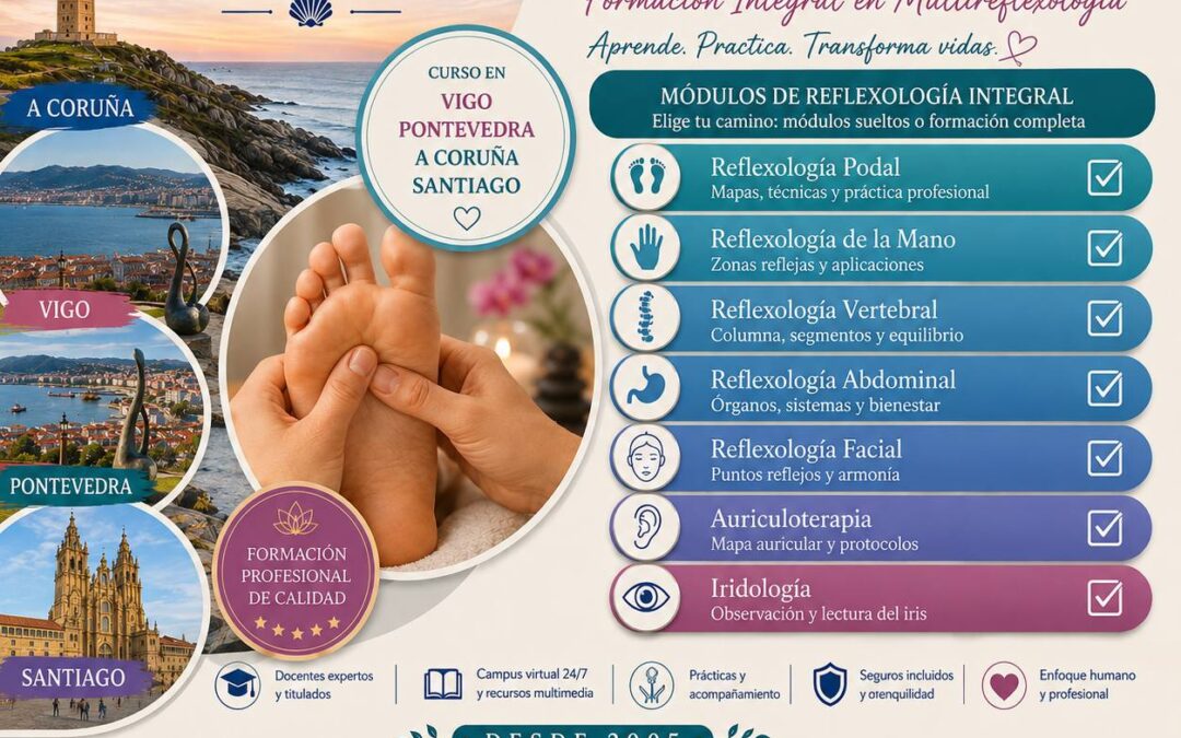 Curso de Reflexología Facial en Vigo, Pontevedra, A Coruña y Santiago, diploma universitario, flexible y un enfoque holístico, cursos de reflexología en Galicia Curso de Reflexología en Vigo, Coruña, Santiago y Pontevedra. Aval de 4 universidades Reflexología Podal, de la Mano, Vertebral, Facial, Auriculo e Iridología. Curso de Reflexología Vertebral ESPS®: Formación con Diploma Universitario en Vigo, Pontevedra, A Coruña, Santiago de Compostela. Cursos de reflexología Galicia