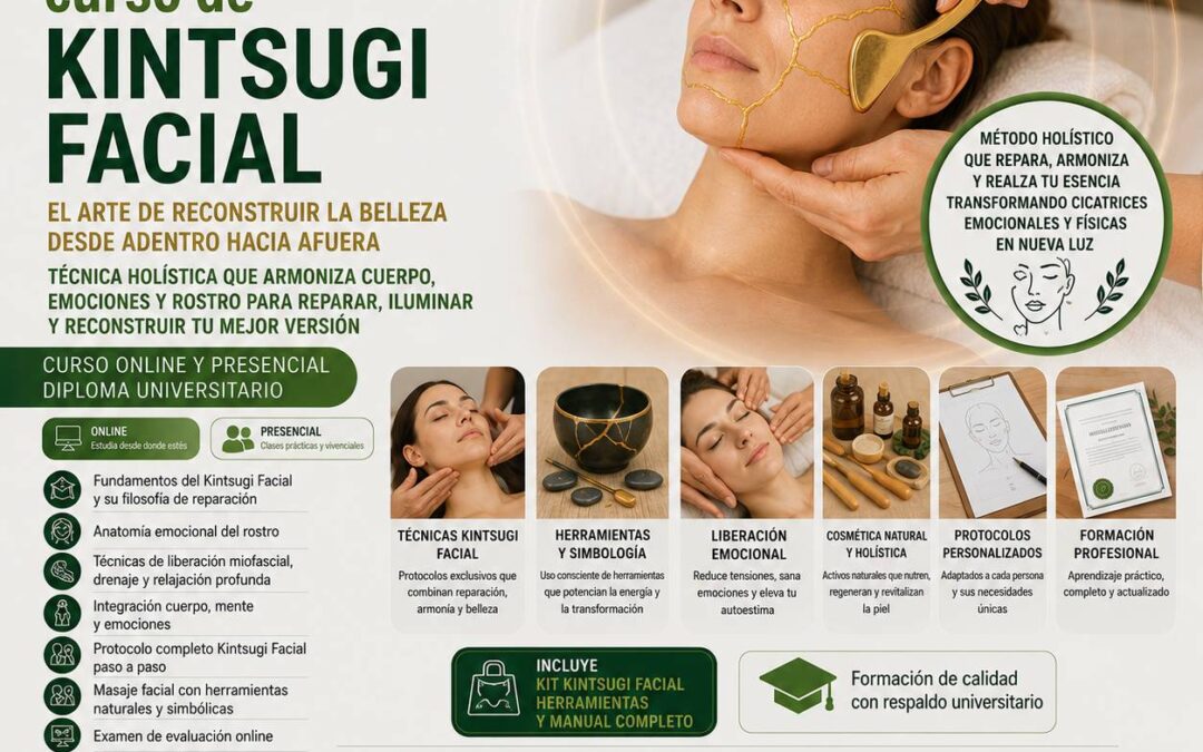 Curso de Kintsugi Facial, impartido por Uxía Cardoso, una de las profesionales más influyentes en el ámbito de las terapias manuales, la maderoterapia facial y las técnicas de rejuvenecimiento natural