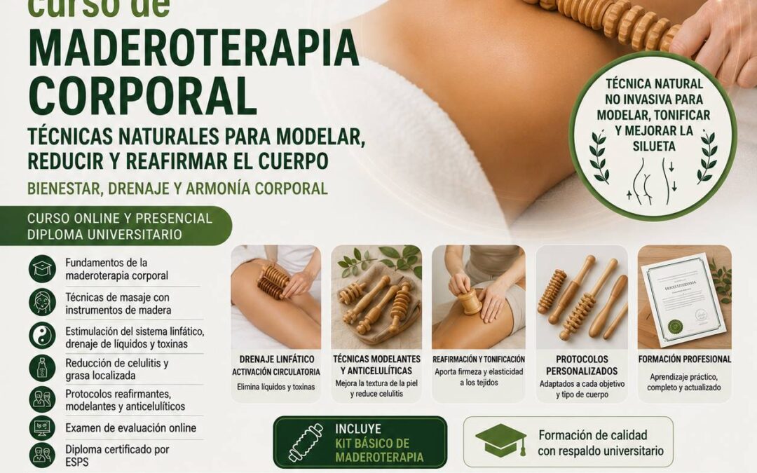 Curso de maderoterapia corporal en Galicia. Formación de élite en remodelación corporal natural disponible en Vigo, Pontevedra, A Coruña, Santiago de Compostela, Madrid, Barcelona y Porto