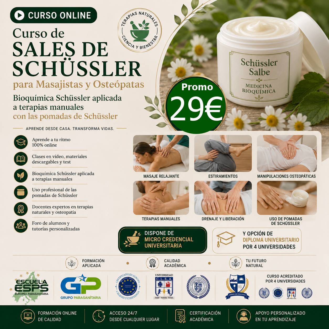 Curso de Sales de Schüssler para masajistas y osteópatas