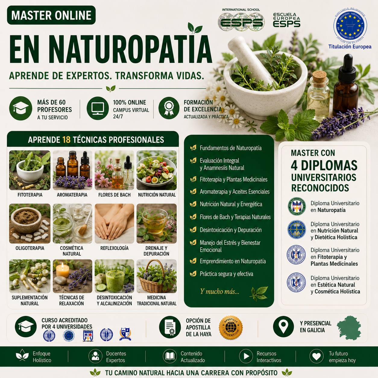 Máster en Naturopatía Online Universitario - Aval 4 Universidades